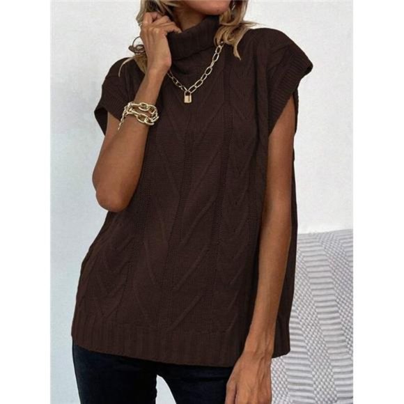 Turtleneck Knit Vest- Brown - Picture 1 of 7